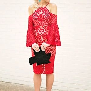 Bardot Mila Cold Shoulder Lace Midi Dress Size 4